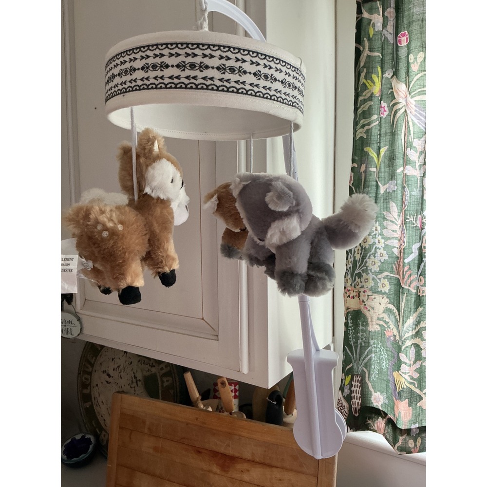 Woodland Forest Animal Plush Baby Crib Mobile Fox Raccoon Deer Boho Embroidered